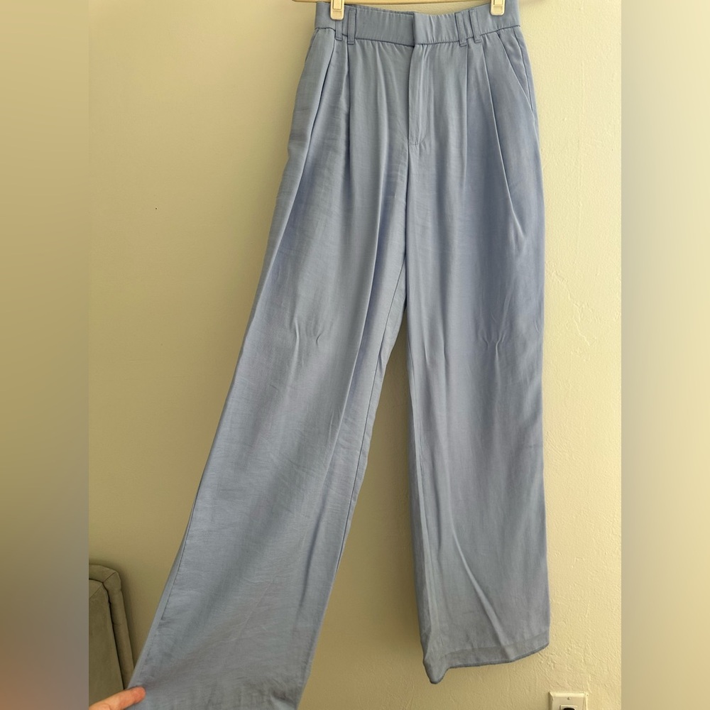 Zara light blue  Straight Leg Pants High-Waisted